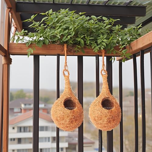ZENRISE® 100% Natural Coir Bird nest for Balcony and Pet Birds Sparrows Finches breeding Egg, Beige - Set of 2 - Image 2