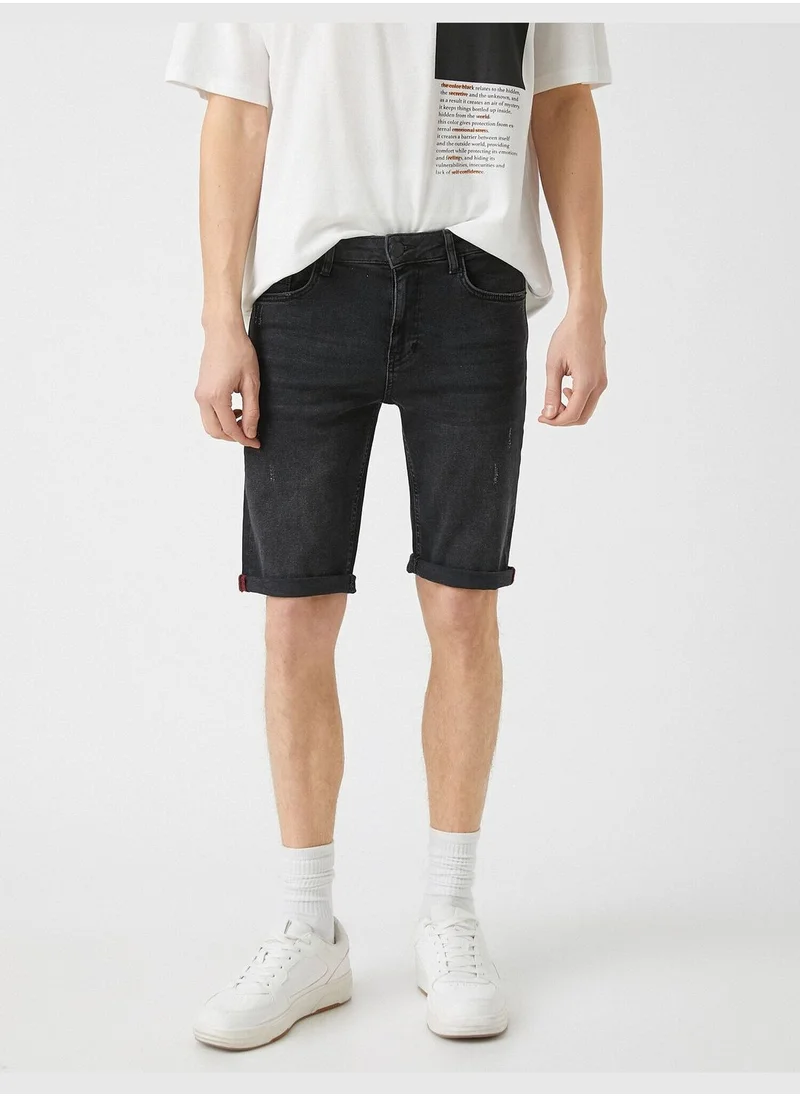 كوتون Folded Cuff Denim Shorts