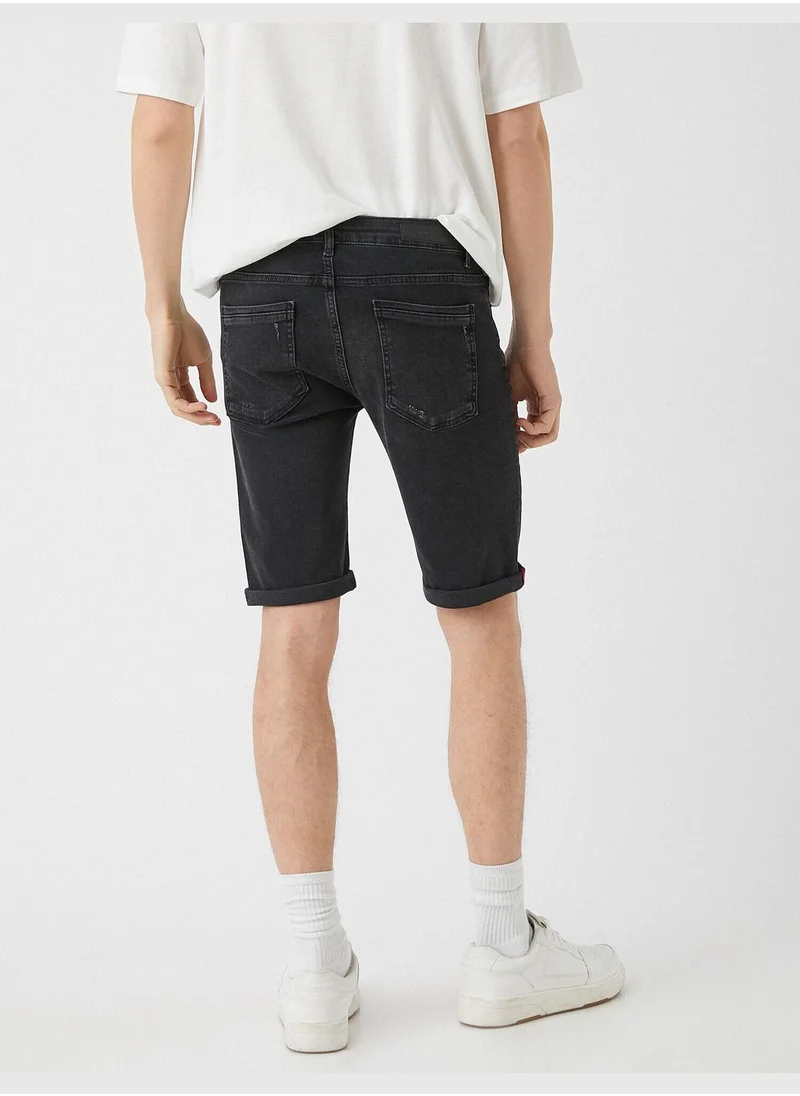 كوتون Folded Cuff Denim Shorts