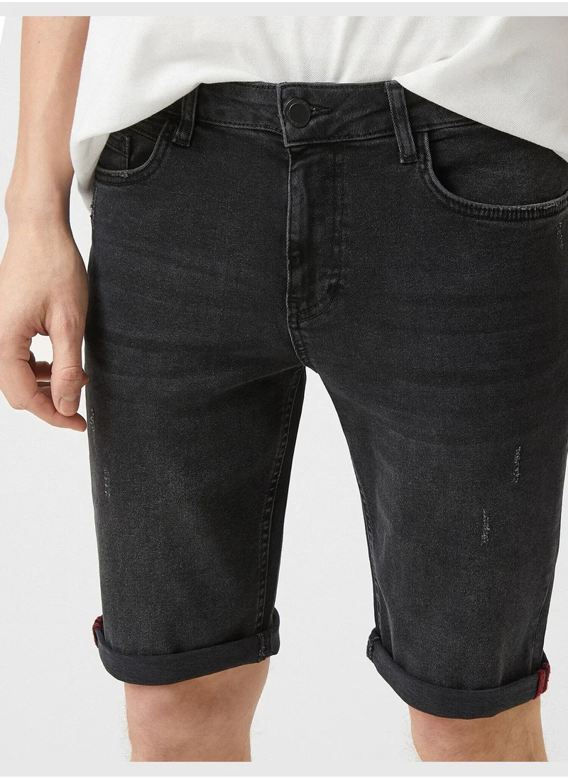 كوتون Folded Cuff Denim Shorts