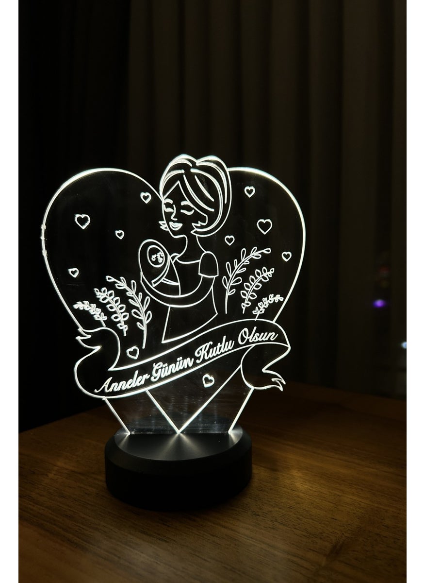 By-Lamp Mother's Day Gift. Happy Mother's Day Written. Mother Heart Figured LED Table Lamp  - Image 2