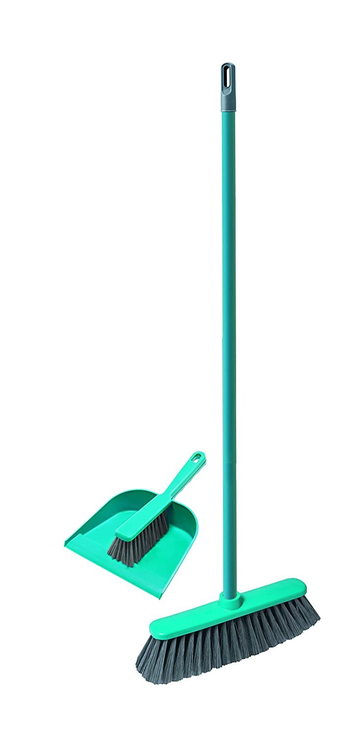 YORK Dust Pan Brush Lawn Broom Set for Office and Home Standing Upright Sweep Use Long Handle Dustpan and Lobby Broom for Office and Home Sweep Quick Sweeping Standing Sweep Set with Broom Blue - Image 1