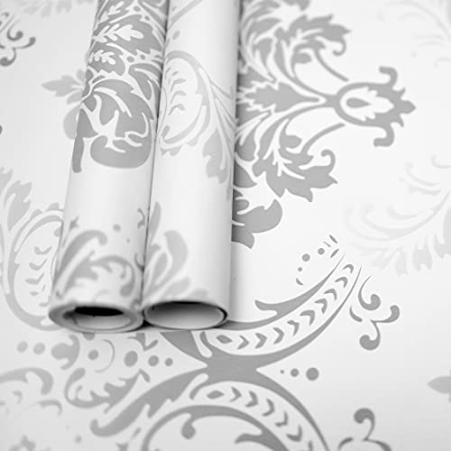 Wollzo Silver Flower Self Adhesive Wallpaper(Multicolour, 45 x 500 cm) - Image 1
