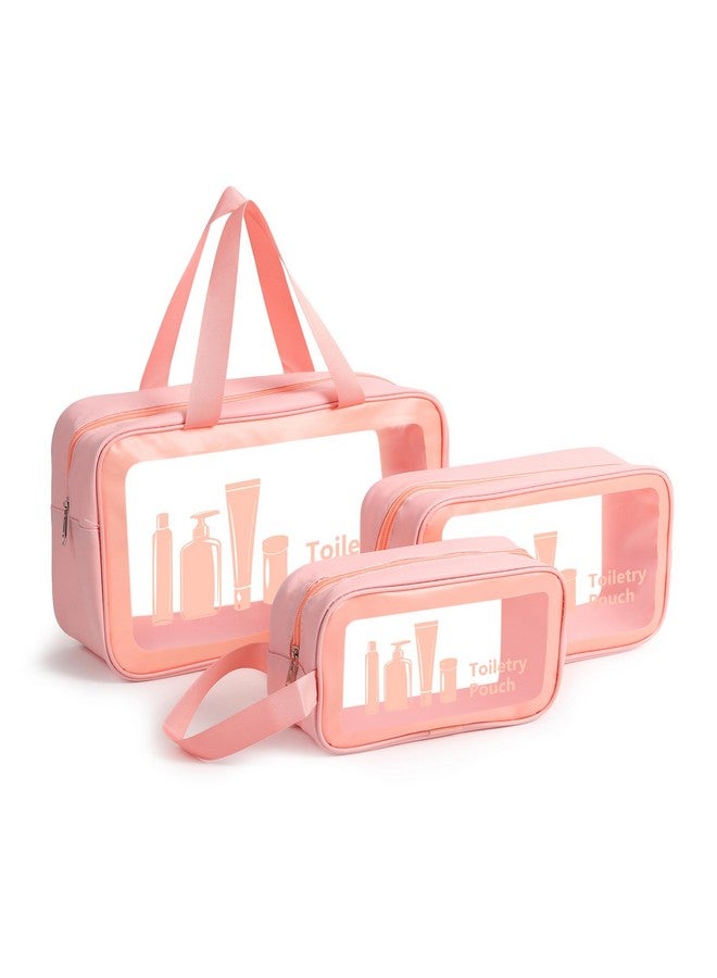 URSHIGAR Travel Makeup Pouch Set - Set of 3 Cosmetic & Toiletry Organizer Bags for Women & Girls | Portable Toiletries Kit for Makeup, Skincare, Essentials - Pink - Image 1