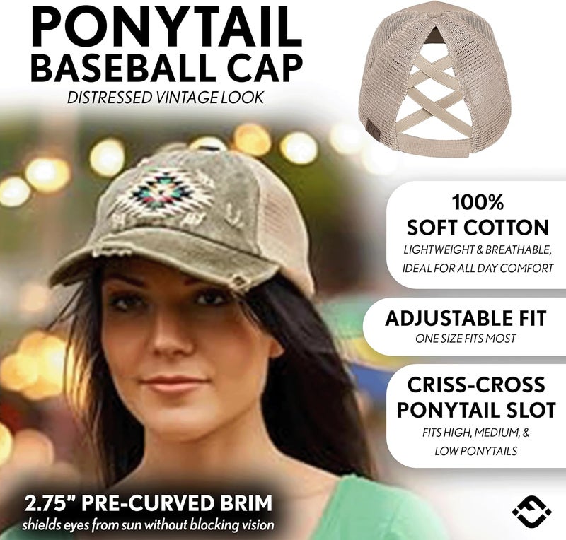 Funky Junque Ponytail Hat for Women - Baseball Cap with Adjustable Fit & High Pony Tail Criss Cross Back for Everyday Wear - Image 2