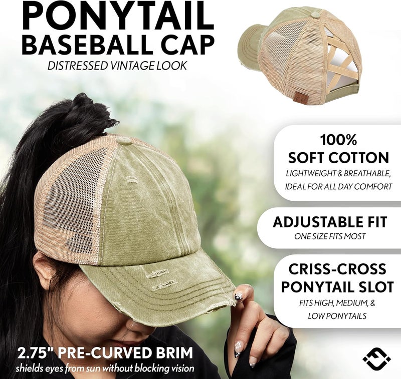 Funky Junque Ponytail Hat for Women - Baseball Cap with Adjustable Fit & High Pony Tail Criss Cross Back for Everyday Wear - Image 3