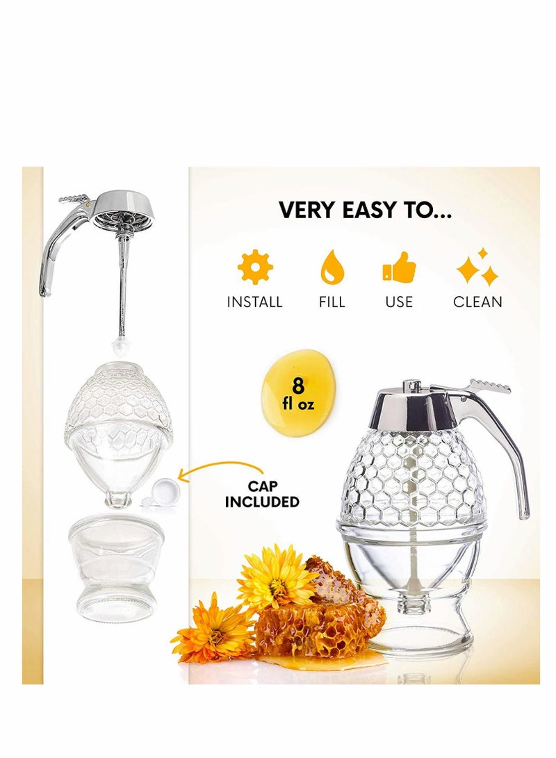 Honey Dispenser, Honey Comb Shaped Honey Pot with Stand, No Drip Honey Dispenser for Honey Syrup Sugar Sauces Jar, Syrup Bottle with Non Slip Stand 8OZ - Image 4