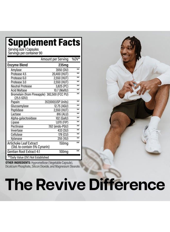 revive Digest Aid, Digestive Support Supplement for Men & Women - Comprehensive Digestive Enzyme Blend with Probiotics & Prebiotics for Gut Health & Healthy Digestion - 90 Capsules - Image 3