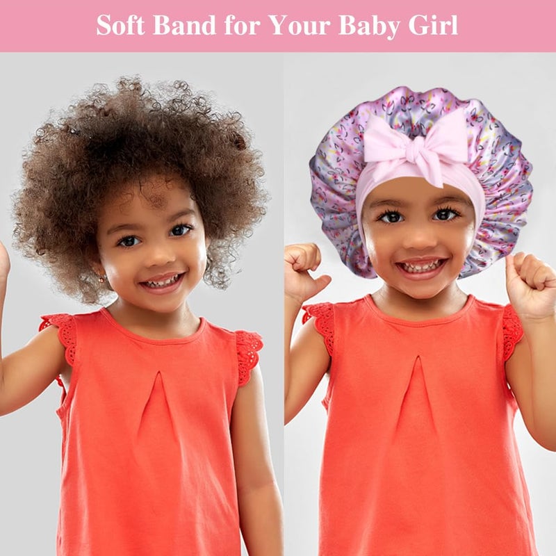 Heniho 2+2 Satin Bonnets with Scrunchies for Kids, Cute Hair Bonnets for Girls Sleeping Curly Hair, G - Image 4