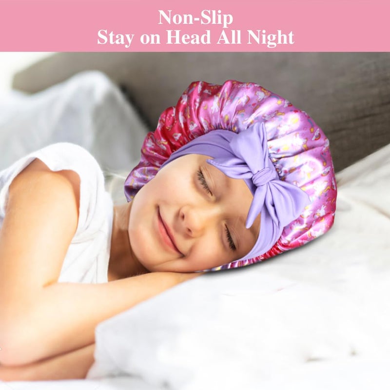 Heniho 2+2 Satin Bonnets with Scrunchies for Kids, Cute Hair Bonnets for Girls Sleeping Curly Hair, G - Image 5