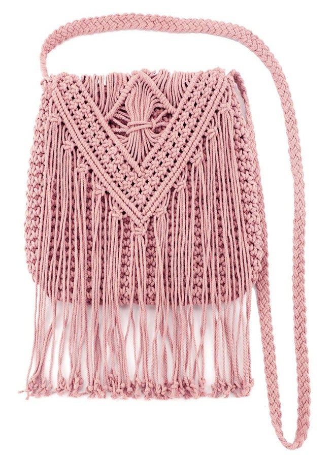 Lobagve Women Crochet Beach Bag Fringed Bohemian Crossbody Shoulder Purse Cotton Flap Envelope Purse Pink - Image 1