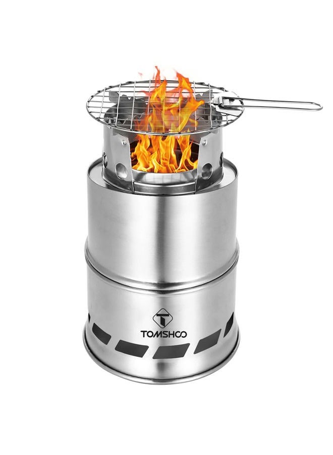 TOMSHOO Portable Folding Windproof Wood Burning Stove Compact Stainless Steel Alcohol Stove Outdoor Camping Hiking Backpacking Picnic BBQ - Image 1