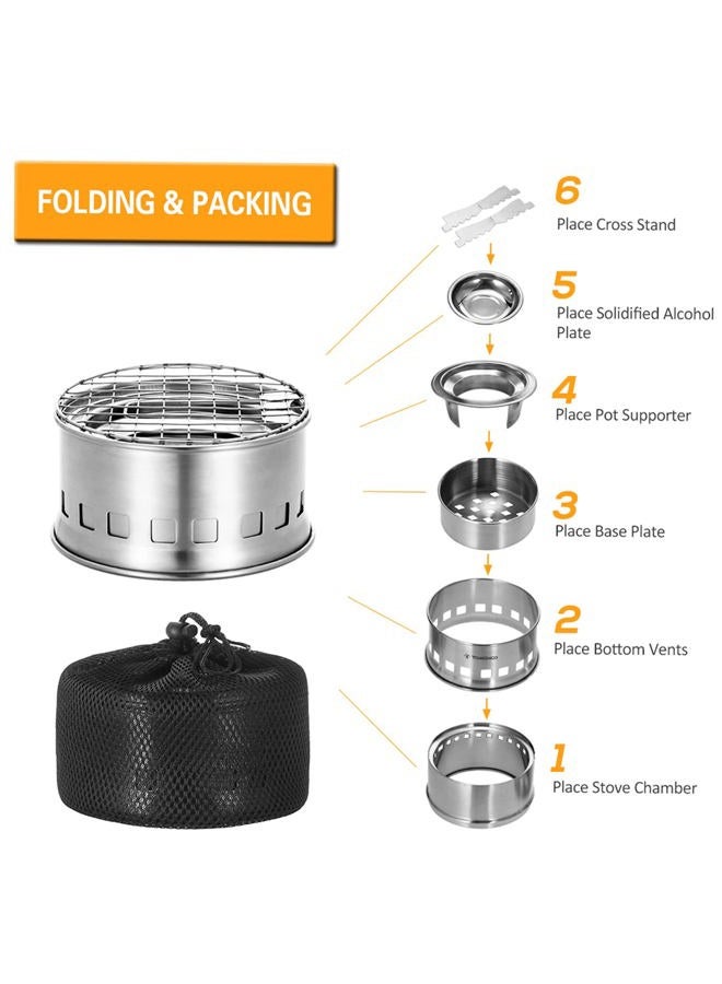 TOMSHOO Portable Folding Windproof Wood Burning Stove Compact Stainless Steel Alcohol Stove Outdoor Camping Hiking Backpacking Picnic BBQ - Image 3