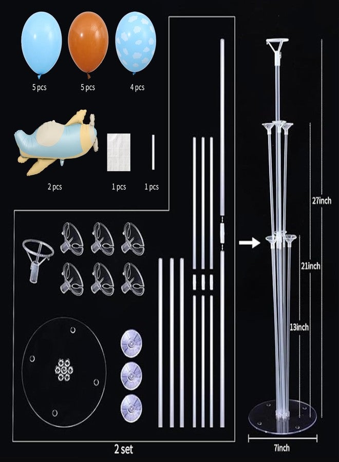 KIRIN Airplane Table Centerpiece Balloon Stand Kit 2 Sets with Airplane Foil Balloons, Cloud Patterned Latex Balloons Stand for Table for Adventure Time Flies Birthday Party Baby Shower Decorations - Image 3