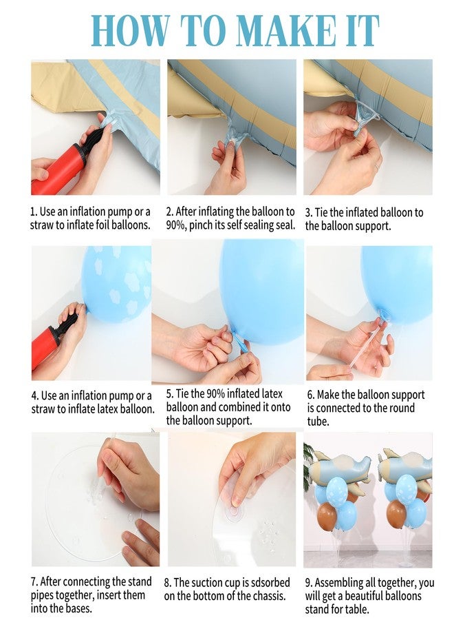 KIRIN Airplane Table Centerpiece Balloon Stand Kit 2 Sets with Airplane Foil Balloons, Cloud Patterned Latex Balloons Stand for Table for Adventure Time Flies Birthday Party Baby Shower Decorations - Image 4