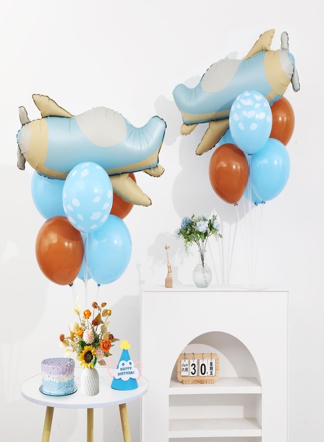 KIRIN Airplane Table Centerpiece Balloon Stand Kit 2 Sets with Airplane Foil Balloons, Cloud Patterned Latex Balloons Stand for Table for Adventure Time Flies Birthday Party Baby Shower Decorations - Image 2