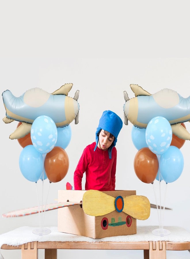 KIRIN Airplane Table Centerpiece Balloon Stand Kit 2 Sets with Airplane Foil Balloons, Cloud Patterned Latex Balloons Stand for Table for Adventure Time Flies Birthday Party Baby Shower Decorations - Image 5