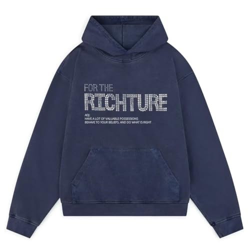 RICHTRUE Navy Blue Culture Hoodie Y2k Cute Oversized Graphic Hoodies Women Crewneck Sweatshirt Bling Grunge Streetwear - Image 1