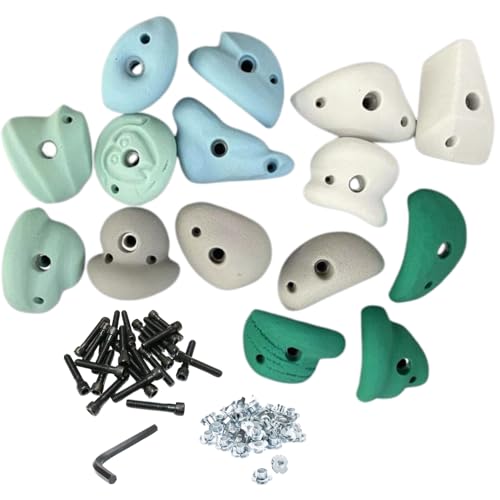 White Tech Premium Design Climbing Holds (15pcs) (5) Pastel Color Indoor Outdoor Rock Climbing Stone for Kids, Adult Wall Grips |Bouldering|Indoor and Outdoor|with Kit|Tree House,Gym,Home,Playground - Image 1