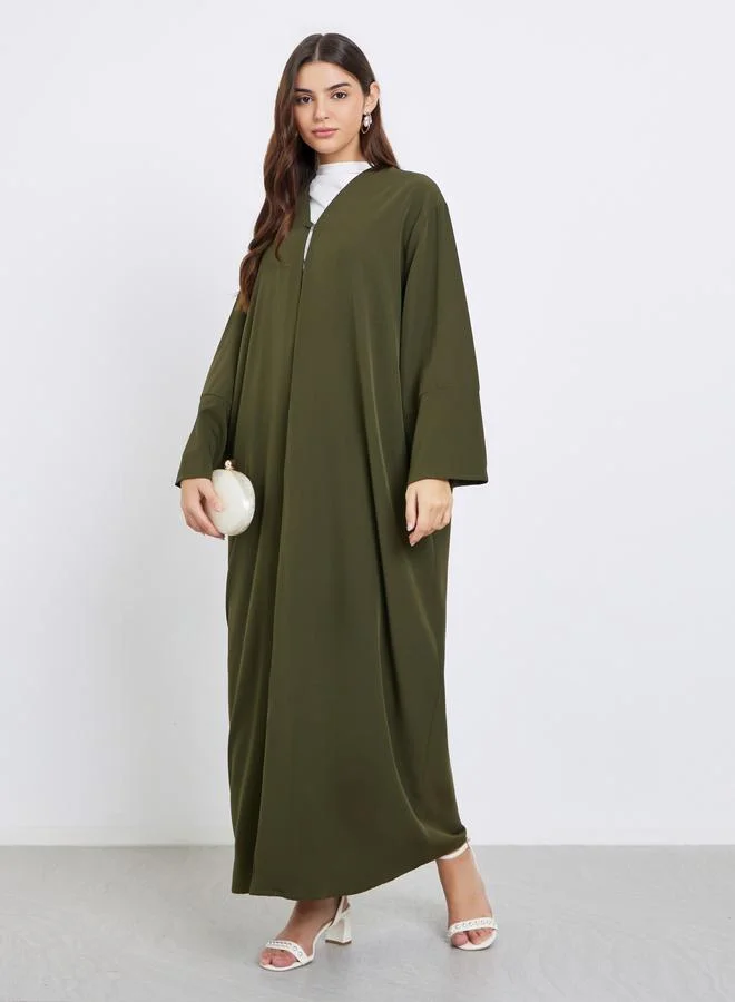 ستايلي Styli Textured Abaya with Button Loop Closure
