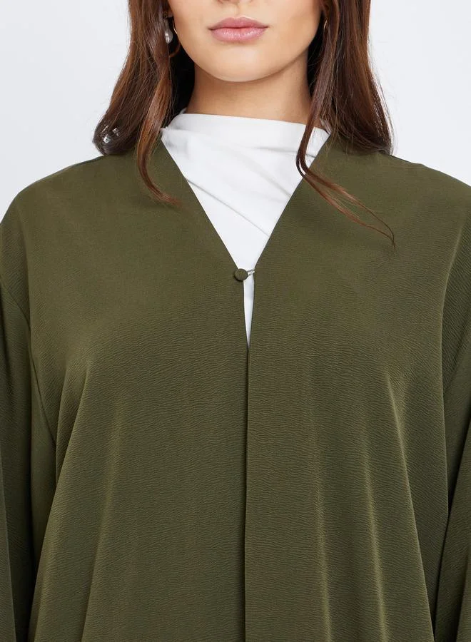 Styli Styli Textured Abaya with Button Loop Closure