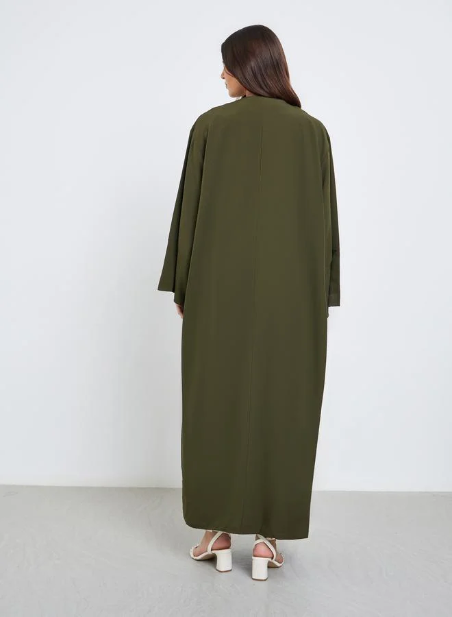 Styli Styli Textured Abaya with Button Loop Closure