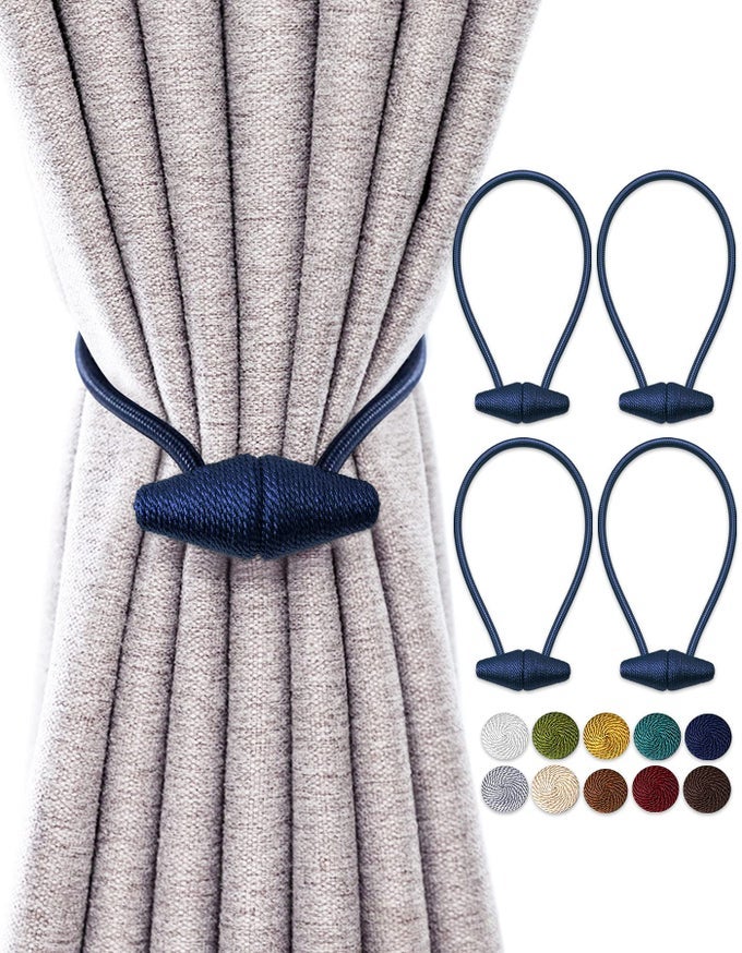 Magnetic Curtain Tiebacks with Upgrade Larger Magnet 4 Pack 40cm Drapery Holdbacks for Indoor Outdoor Curtain Navy