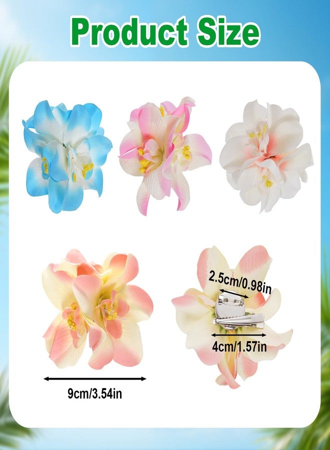 yeabwps 4 Pcs Hawaiian Flower Hair Clips for Women Orchid Hair Clip Artificial Flower Clips 3.5 Inch Floral Hair Barrettes for Summer Vacation Beach Party Girls Holiday Gifts (Multi-color 1) - Image 2