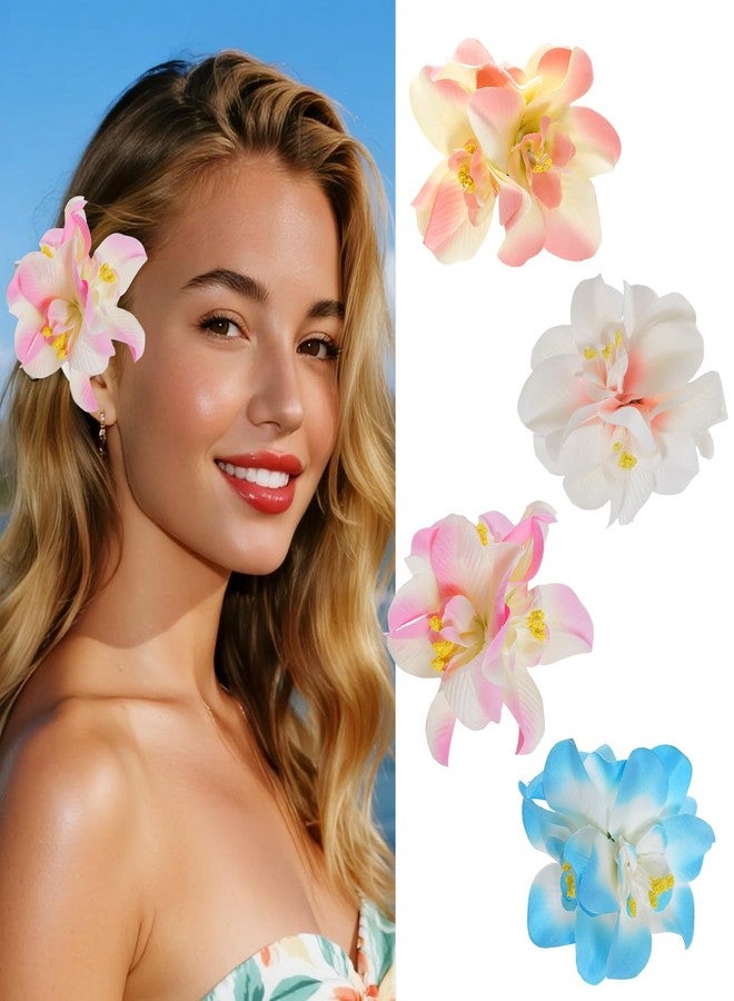 yeabwps 4 Pcs Hawaiian Flower Hair Clips for Women Orchid Hair Clip Artificial Flower Clips 3.5 Inch Floral Hair Barrettes for Summer Vacation Beach Party Girls Holiday Gifts (Multi-color 1) - Image 1