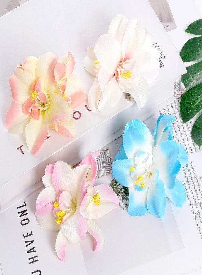 yeabwps 4 Pcs Hawaiian Flower Hair Clips for Women Orchid Hair Clip Artificial Flower Clips 3.5 Inch Floral Hair Barrettes for Summer Vacation Beach Party Girls Holiday Gifts (Multi-color 1) - Image 3