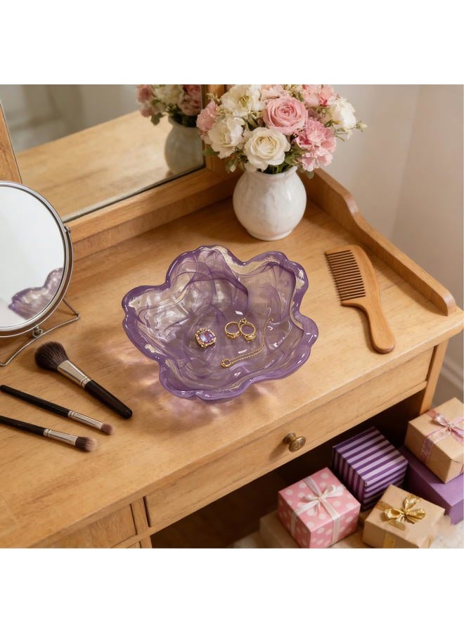 BESSKON Flower Ring Dish Jewelry Tray, Glass Jewelry Dish Tray, Aesthetic Room Decor Small Trinket Dish, Nightstand Ring Holder Dish, Bathroom Jewelry Plate Bowl for Earrings (Watercolor Violet Purple) - Image 3