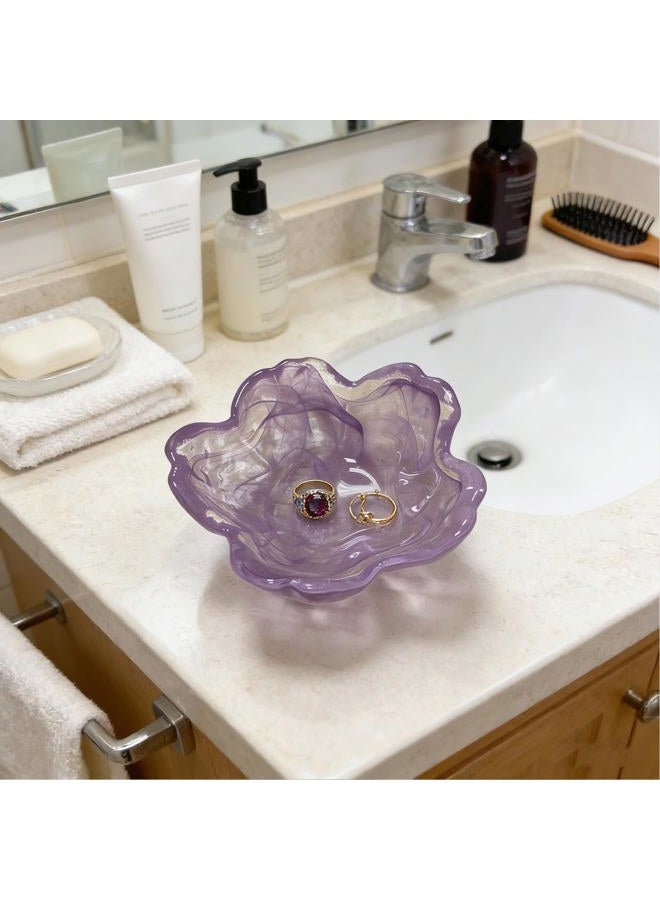 BESSKON Flower Ring Dish Jewelry Tray, Glass Jewelry Dish Tray, Aesthetic Room Decor Small Trinket Dish, Nightstand Ring Holder Dish, Bathroom Jewelry Plate Bowl for Earrings (Watercolor Violet Purple) - Image 5
