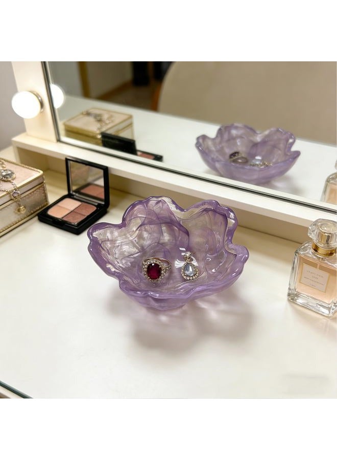 BESSKON Flower Ring Dish Jewelry Tray, Glass Jewelry Dish Tray, Aesthetic Room Decor Small Trinket Dish, Nightstand Ring Holder Dish, Bathroom Jewelry Plate Bowl for Earrings (Watercolor Violet Purple) - Image 4