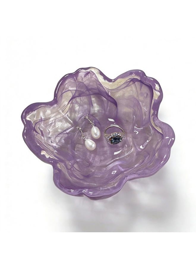 BESSKON Flower Ring Dish Jewelry Tray, Glass Jewelry Dish Tray, Aesthetic Room Decor Small Trinket Dish, Nightstand Ring Holder Dish, Bathroom Jewelry Plate Bowl for Earrings (Watercolor Violet Purple) - Image 1