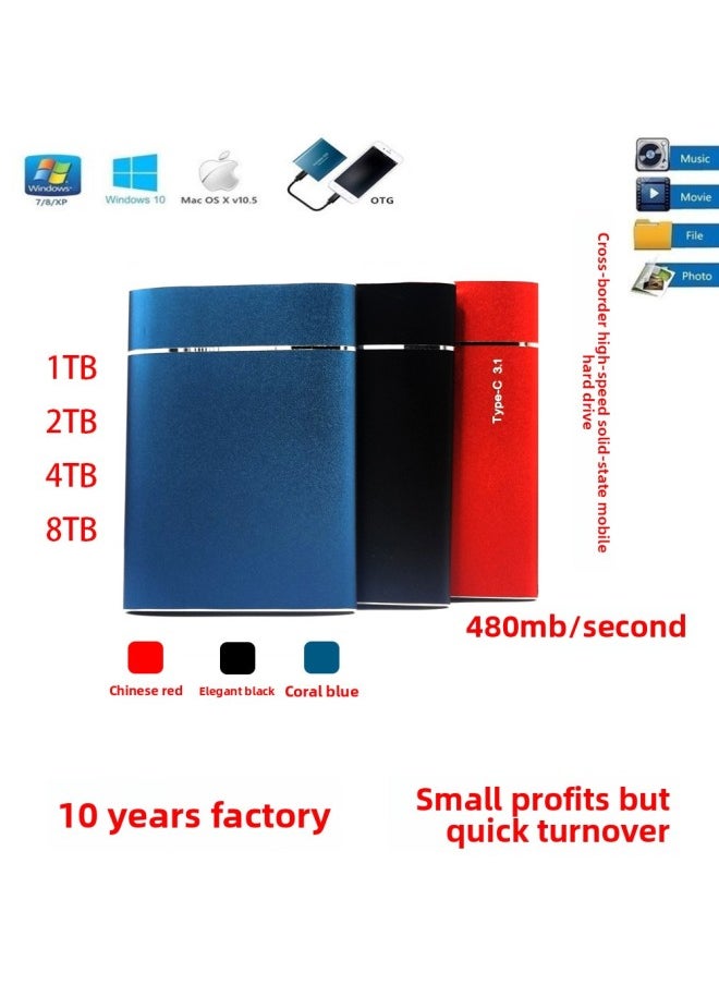 High-speed SSD Solid State Mobile Hard Disk 1TB 2TB 4TB 8TB Expansion 60TB-Capacity:High-speed 12tb Personal Photos Not Allowed-Interface:Type-c 3.1 Black  - Image 1