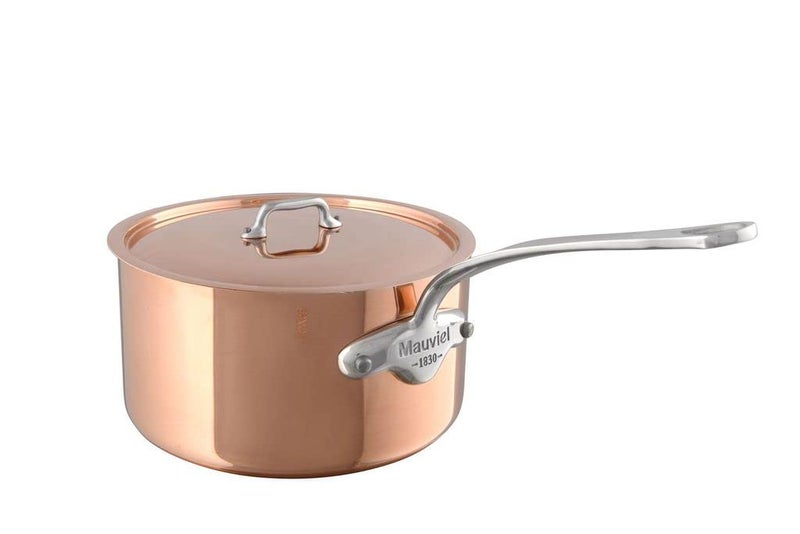 Mauviel Mauviel MHeritage 150 S 15mm Polished Copper  Stainless Steel Sauce Pan With Lid And Cast Stainless Steel Handle 35qt Made In France 