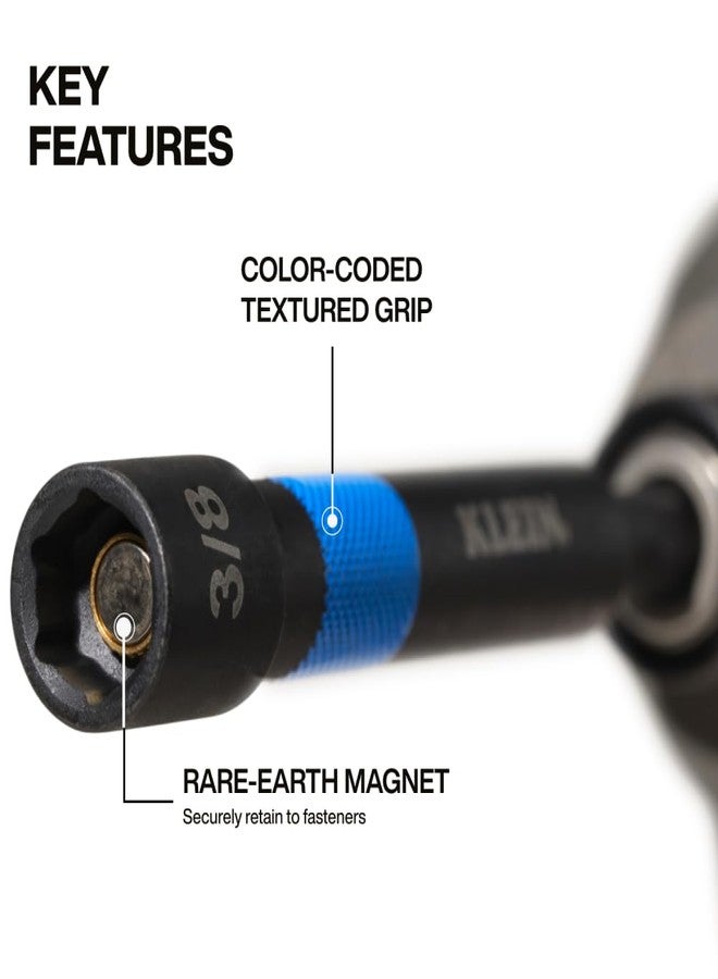 Klein Tools 32946S 4-Inch Power Nut Setters 6-Piece Set, Impact-Rated, Magnetic, Color-Coded, SAE - Image 3