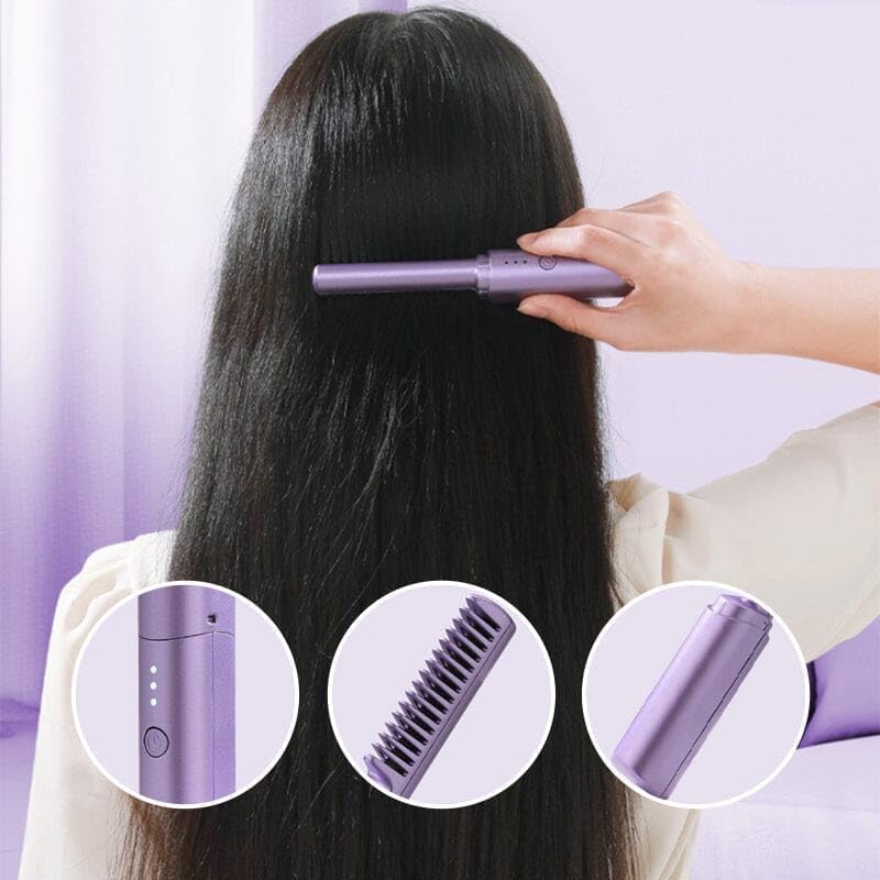 Derovan Mini Wireless Hair Straightener Brush – 2‑in‑1 Cordless Ceramic Styling Tool, Adjustable Heat, Anti‑Scald Design, USB‑Rechargeable Light Travel Tamer - Image 3