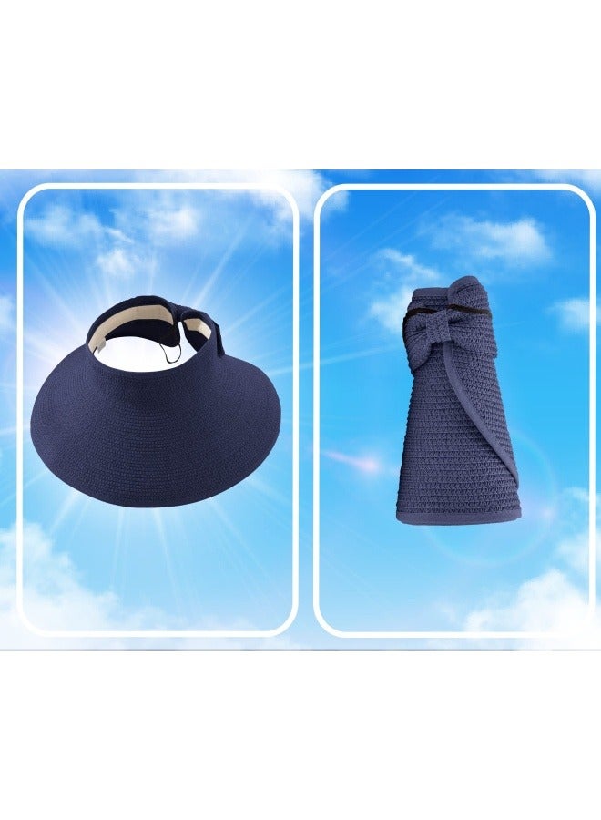 NIBEMINENT Sun Hats for Women Wide Brim Beach Hat Straw Visor Ponytail Summer UV Packable Foldable Beach Vacation Essentials  - Image 2