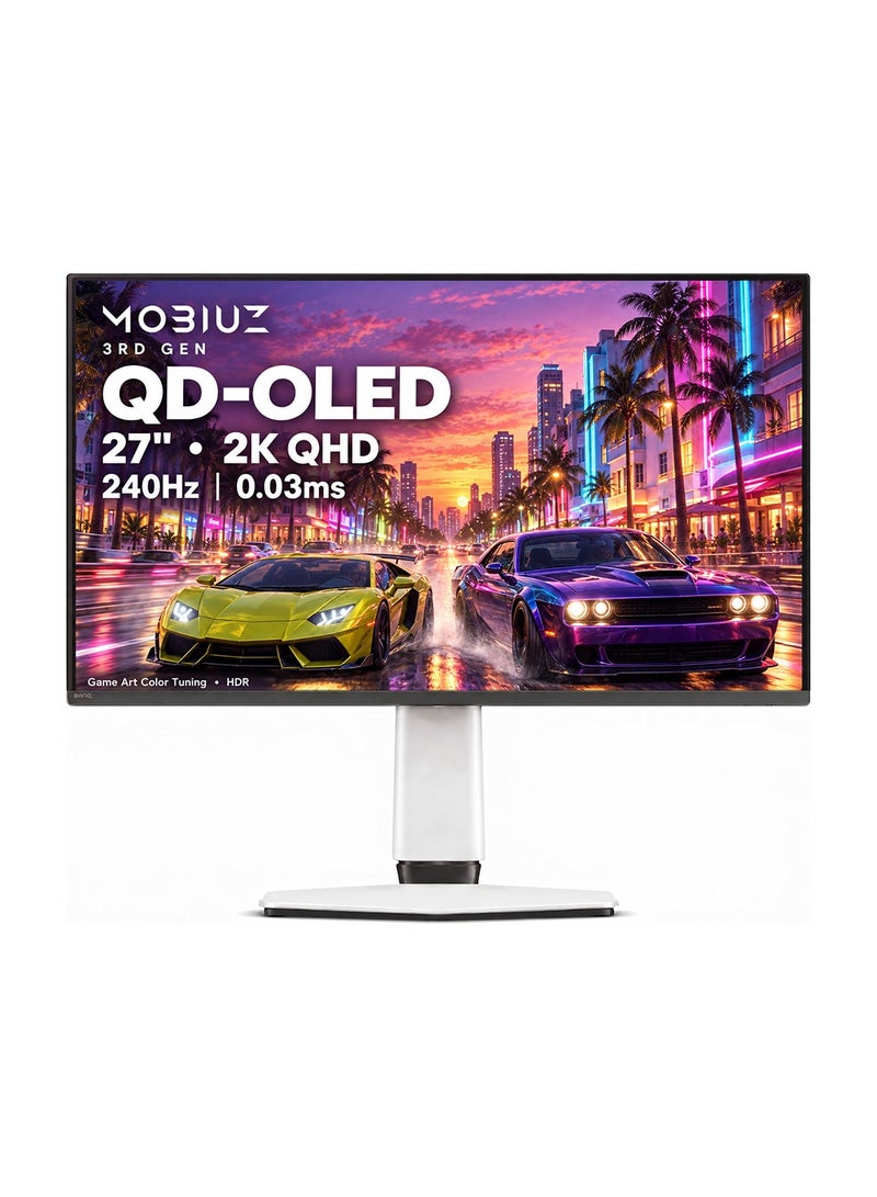 بين كيو [موديل 2026] شاشة ألعاب BenQ MOBIUZ EX271QMZ مقاس 27 بوصة بدقة QHD ‏2K‏، OLED، دقة 2560 × 1440، معدل تحديث 240 هرتز، تقنية الجيل الثالث QD-OLED، ضبط ألوان Game Art، زمن استجابة 0.03 مللي ثانية، HDR white - Image 1