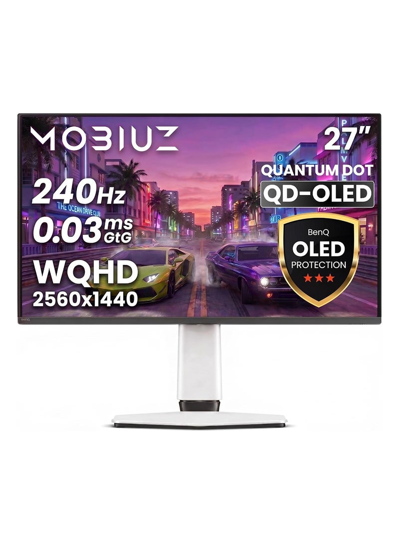 بين كيو [موديل 2026] شاشة ألعاب BenQ MOBIUZ EX271QMZ مقاس 27 بوصة بدقة QHD ‏2K‏، OLED، دقة 2560 × 1440، معدل تحديث 240 هرتز، تقنية الجيل الثالث QD-OLED، ضبط ألوان Game Art، زمن استجابة 0.03 مللي ثانية، HDR white - Image 1