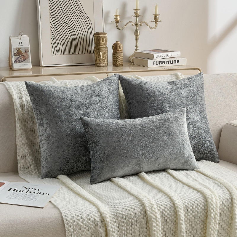 FUTEI Dark Grey Flannel Throw Pillow Covers 18x18 Inch Set of 2,Soft Crushed Dimensional Textured Cushion Cases,Modern Home Decor for Couch Living Room - Image 4