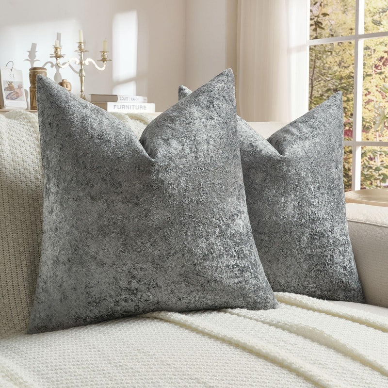 FUTEI Dark Grey Flannel Throw Pillow Covers 18x18 Inch Set of 2,Soft Crushed Dimensional Textured Cushion Cases,Modern Home Decor for Couch Living Room - Image 1