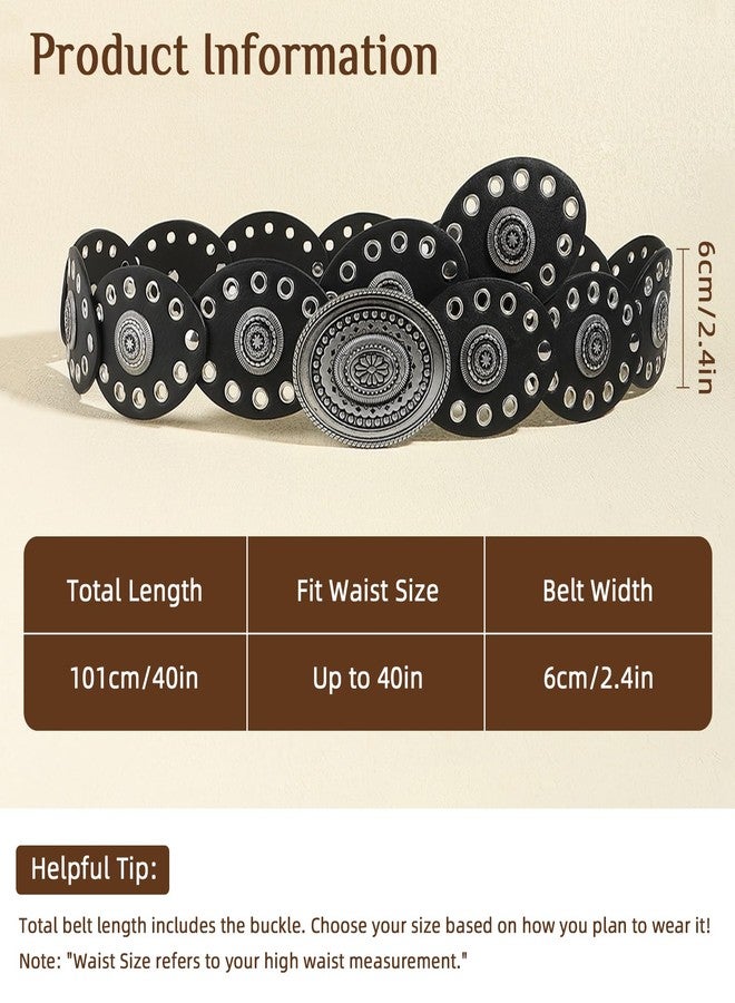 RainFlowwer Disc Boho Western Belt for Women-Stylish Chunky Cowgirl Belt with Metal Buckle,PU Leather,Perfect for Dresses & Jeans - Image 4