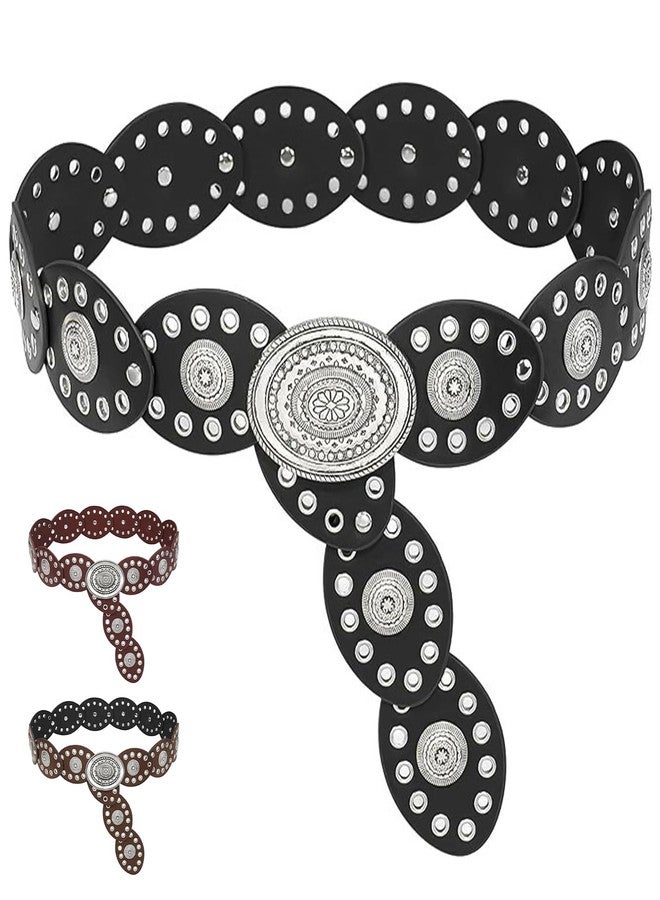 RainFlowwer Disc Boho Western Belt for Women-Stylish Chunky Cowgirl Belt with Metal Buckle,PU Leather,Perfect for Dresses & Jeans - Image 1