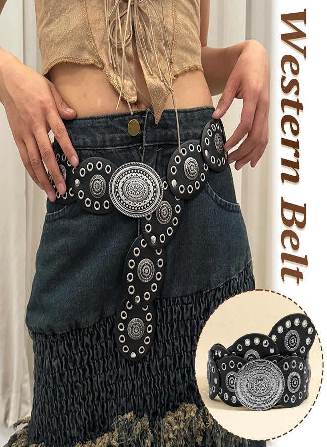 RainFlowwer Disc Boho Western Belt for Women-Stylish Chunky Cowgirl Belt with Metal Buckle,PU Leather,Perfect for Dresses & Jeans - Image 3