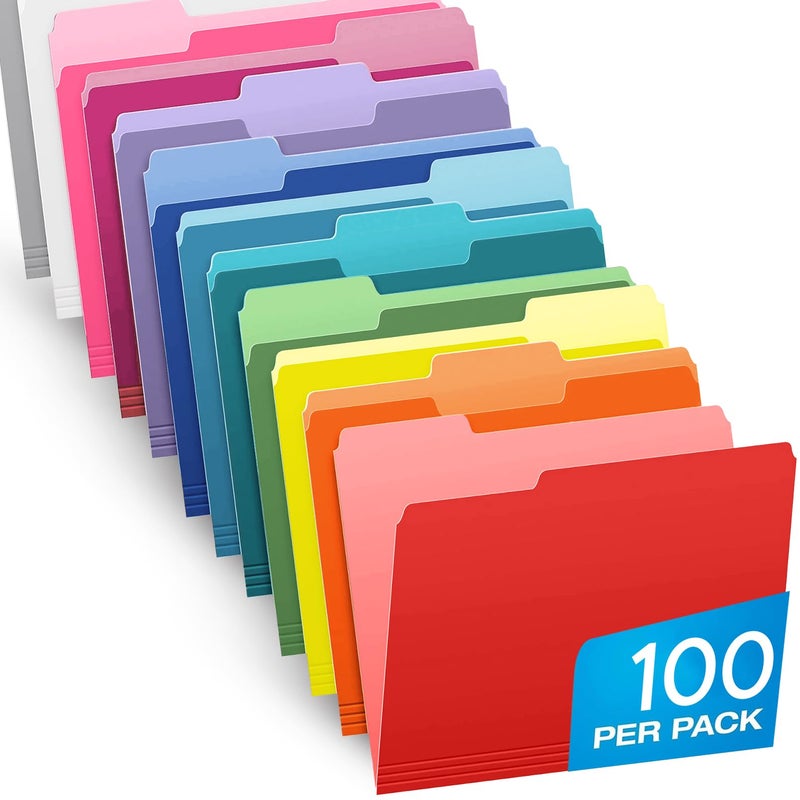 Pendaflex Colored File Folders Letter Size - 100 Pack of 12 Assorted Color Folders for Documents - 1/3-cut Tabs - Image 1