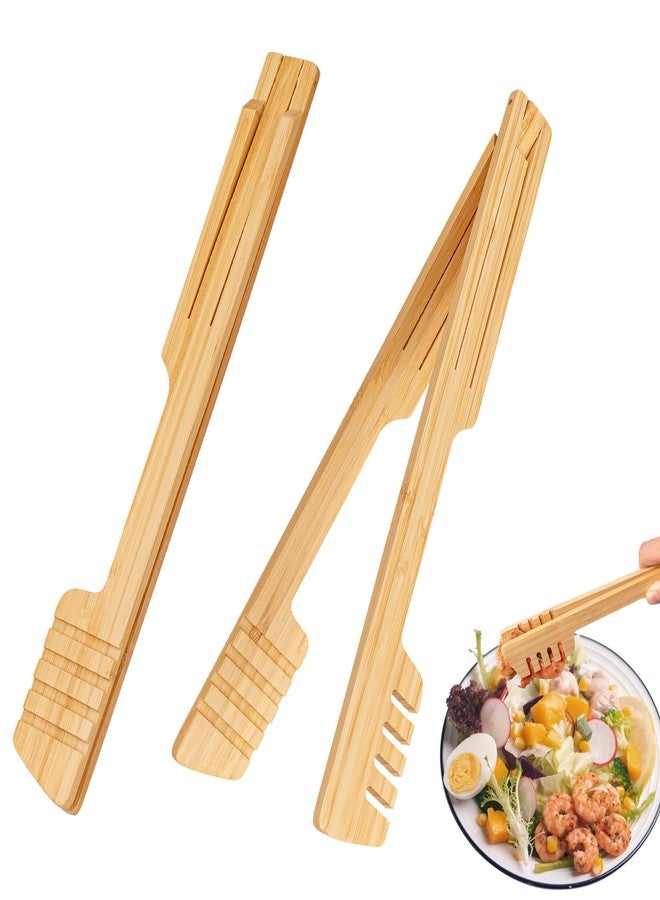 laboos 2-Pack Bamboo Kitchen Tongs for Cooking - 8.7-Inch Wooden Food Tongs with Wide Grooved Tips, Flip Design for Nonstick Cookware, Salad, BBQ, and Grilling - Image 1