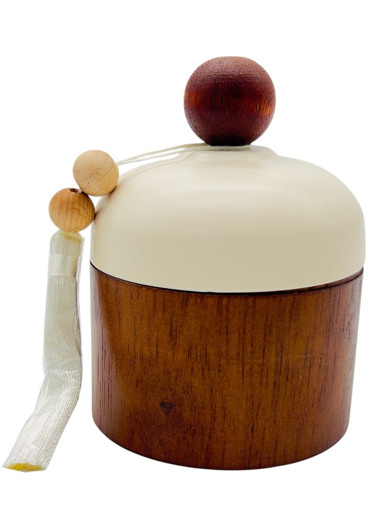 AKDC Wooden Sugar Pot with Metal Lid 9.5cm*12cm, Ivory - Image 1