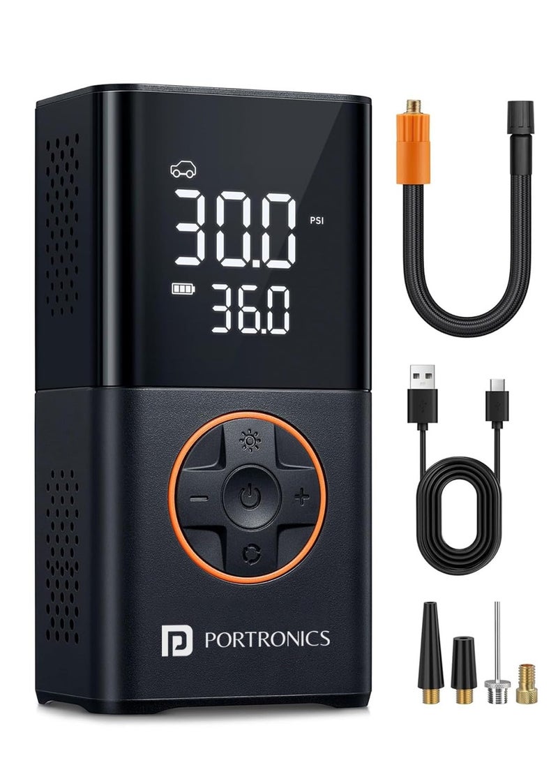 Portronics Vayu 3.0 Tyre Inflator With 150 Psi Pressure, 4000 Mah Battery, Digital Display, Pressure Detection, Air Pump Compressor For Cars, Bikes, Bicycles And Balls(Black)  - Image 1